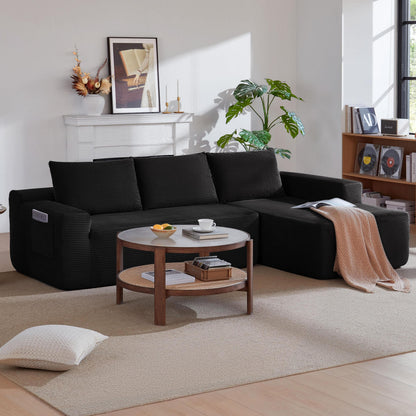 NEW 96.9' Cloud Sectional Couch with L-Shape Chaise,Modern Modular Sofa with Deep Seat, Upholstered Couches for Living Room Bedroom,No Assembly Required, (Corduroy Fabric),Black,Right