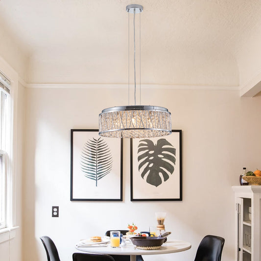 Modern Crystal Chandelier 19 Inches Aluminum+Iron Round Ceiling Light Flush Mount Ceiling Light Fixture for kitchen Island Dinning Bedrooms and Hallway (Bulb Not Included)