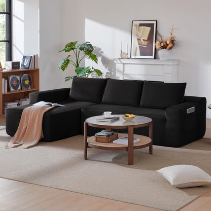 96.9' Cloud Sectional Couch with L-Shape Chaise,Modern Modular Sofa with Deep Seat, Upholstered Couches for Living Room Bedroom,No Assembly Required, (Corduroy Fabric),Black
