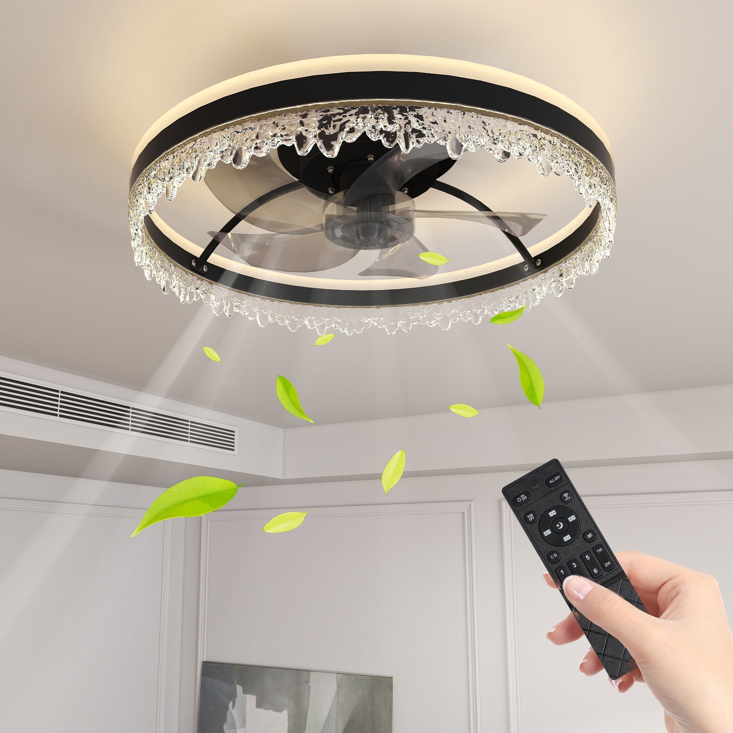20-inch Black Smart Ceiling Fan Light with Silent Function, Multi-Speed Adjustment for Bedroom, Study Room, and Dining Room