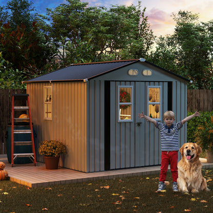Outdoor Storage Shed, 8x8  protective film, four daylight Windows Lockable Doors,A practical and thoughtful gift,two colors can be freely selected white storage sheds