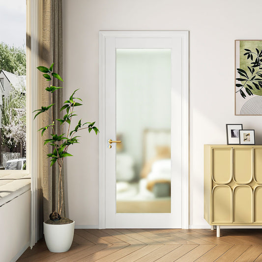 28' X 80'French Interior Door, Tempered Frosted Glass Slab Door for Pantry Doors, French Doors, Pocket Doors, Solid Core prehung Interior Door Without Hardware Kit, White