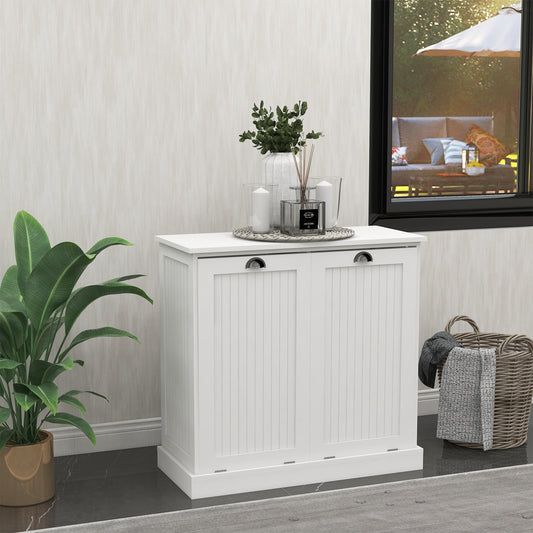 Two-Compartment Tilt-Out Laundry Sorter Cabinet-White
