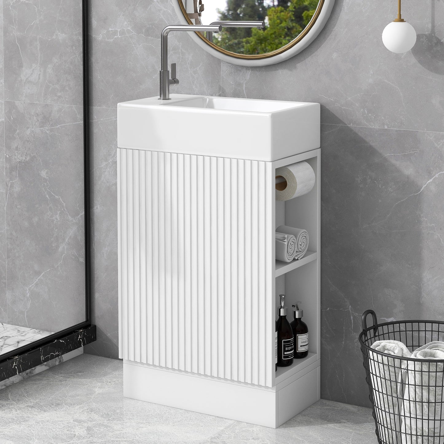18.6' Bathroom Vanity with Sink, Bathroom Vanity Cabinet with Two-tier Shelf, Left or Right Orientation, White (Old Sku:WF308491AAK)