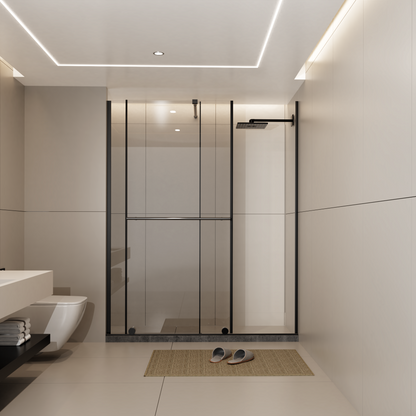Glass Shower Door, 30 - 60 in.W x 72 in.H Shower Sliding Door Walk-in Shower Screen Dual Usage,1/4 Inch Thick Glass Panel with Stainless Steel Handle, Supporting Bar, Black