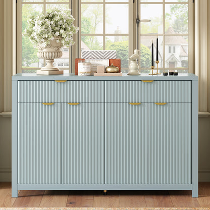 U_STYLE Modern 55.1'' Sideboard Buffet Cabinet with 2 Drawers & 4 Doors, Adjustable Shelves, Wave-Pattern Design, Aluminum Handles, Painted MDF, Scandinavian Storage for Dining Room, Living Room