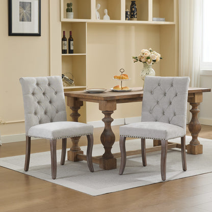 Upholstered Chenille Fabric Accent Dining Chair, Curved Solid Wood Legs, Elegant Tufted Club Dining Room Kitchen Room Dining Chair, Set of 2,Beige,SW1894BG
