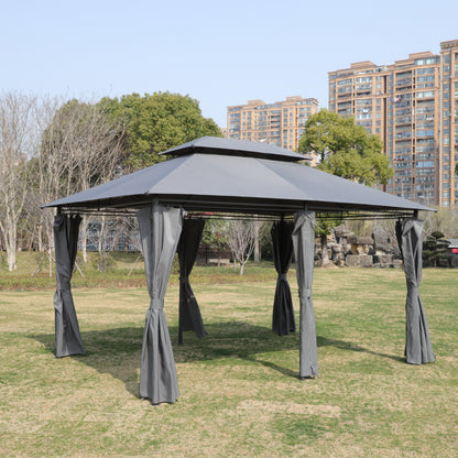 13x10 Outdoor Patio Gazebo Canopy Tent With Ventilated Double Roof And Mosquito net(Detachable Mesh Screen On All Sides),Suitable for Lawn, Garden, Backyard and Deck,GREY Top
