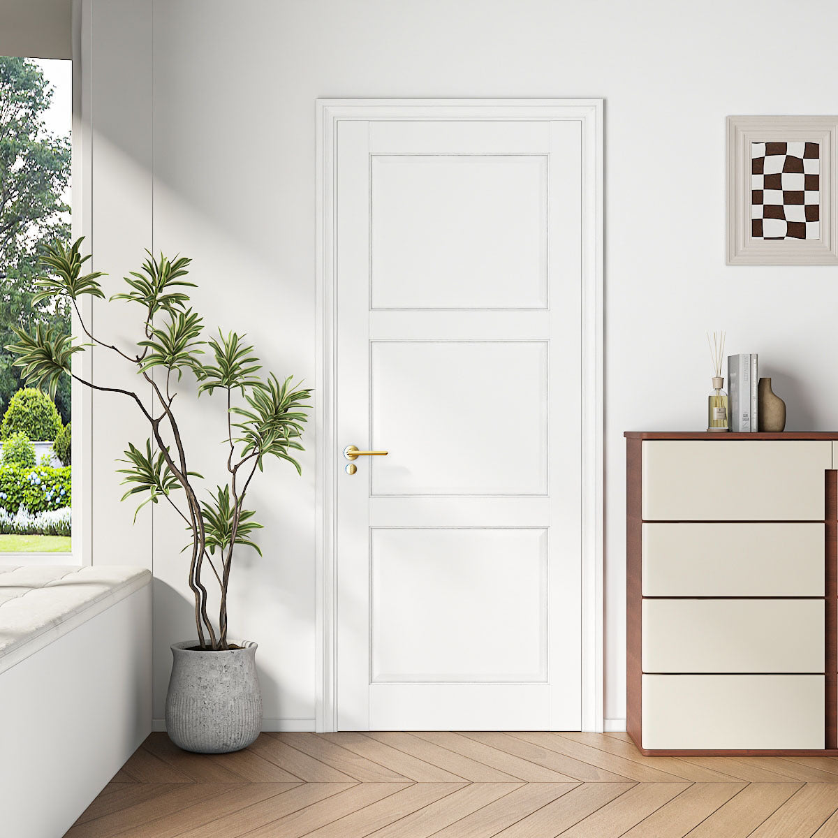 28' X 80'Primed Slab Door 3-Paneled Solid Core Wood Standard Door for Pantry Doors, French Doors, Pocket Doors, Solid Core prehung Interior Door Without Hardware Kit