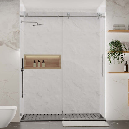 56-60'W x 76'H Frameless Shower Door, Sliding Shower Door, with Premium 5/16'(8mm)Thick Tempered Glass Shower Enclosure , Brushed Nickel With Buffer, kd