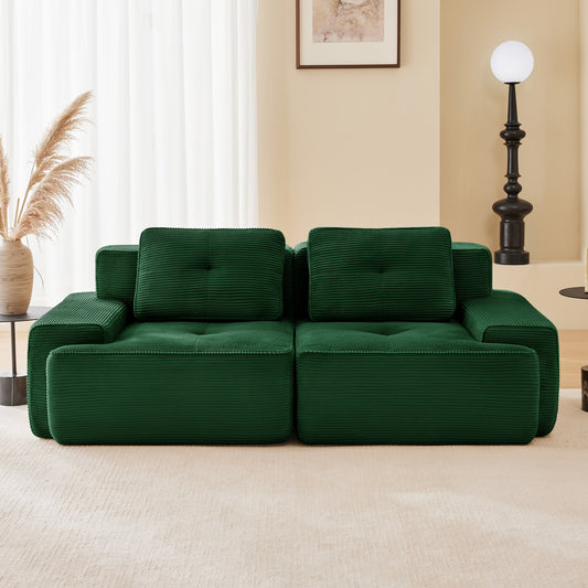 82' Modern L-Shaped Modular Sectional Sofa for Living Room, Corduroy Fabric, 2-Seater Couch with Deep Seat , Pearl-like piping, Tufted Design, No Assembly, Anti-slip Design,Green