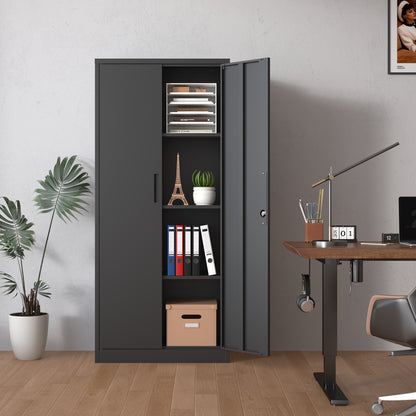 71'H Metal Garage Storage Cabinet, Black Tool Steel Locking Cabinet with Doors and 3 Shelves, Tall Cabinets for Garage Storage Systems Lockable File Cabinet for Home Office, Classroom/Pantry