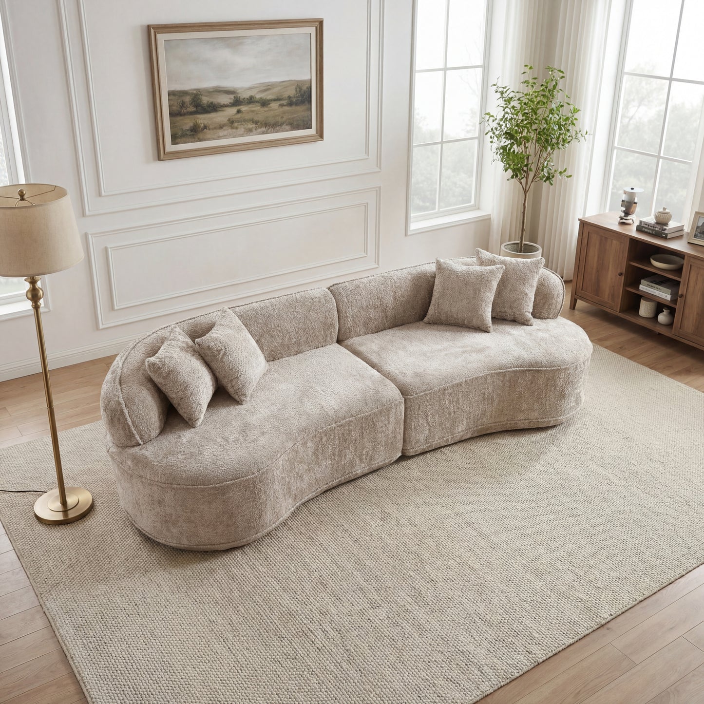 Modern Curved L-Shape Luxury Sectional Oversized Sofa: Minimalist Design, Comfy Sleeper Couch for Living Room, Apartment & Reception Spaces,No Assembly Required
