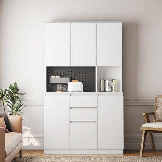74' Kitchen Pantry Cabinet with Charging Station,Freestanding Buffet Cupboards Sideboard with Drawer,Modern Pantry Cabinet with Microwave Stand for Kitchen,Living Room,Dinning Room