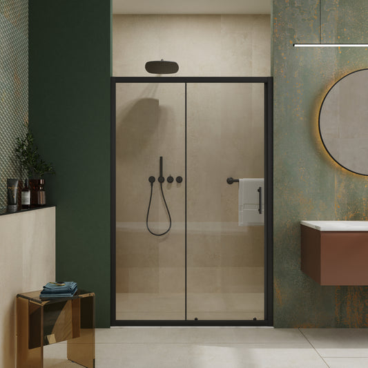 48.in W x 72.in H Single Sliding Shower Door, 1/5 inch Thick Clear Tempered Glass Shower Door with Stainless Steel Handle, Black