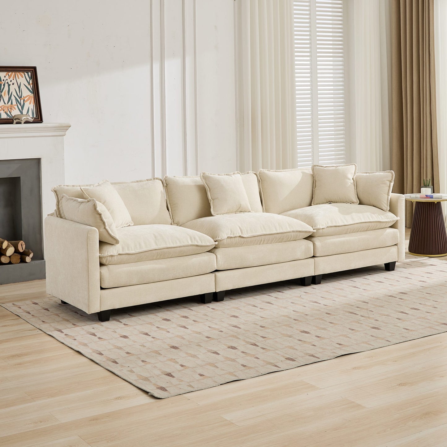 Cloud Sofa 3 Seats (Ottoman is not included), Modern Sectional Couch, for Living Room Bedroom and Apartment, Comfy Double Layer Upholstered Seat Cushion, Breathable Chenille Fabric, Beige,SW5013BG